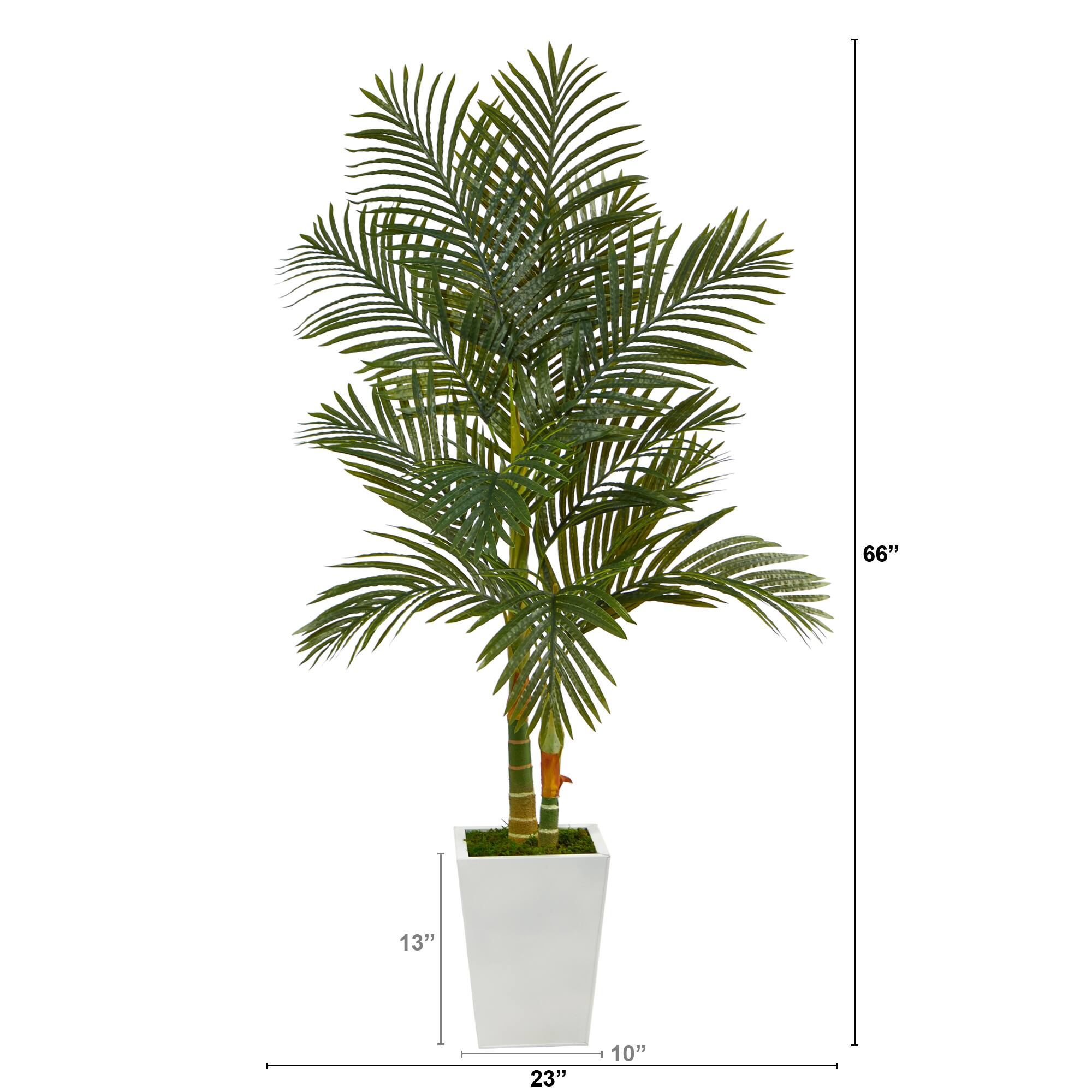 5.5ft. Golden Cane Artificial Palm Tree in White Metal Planter